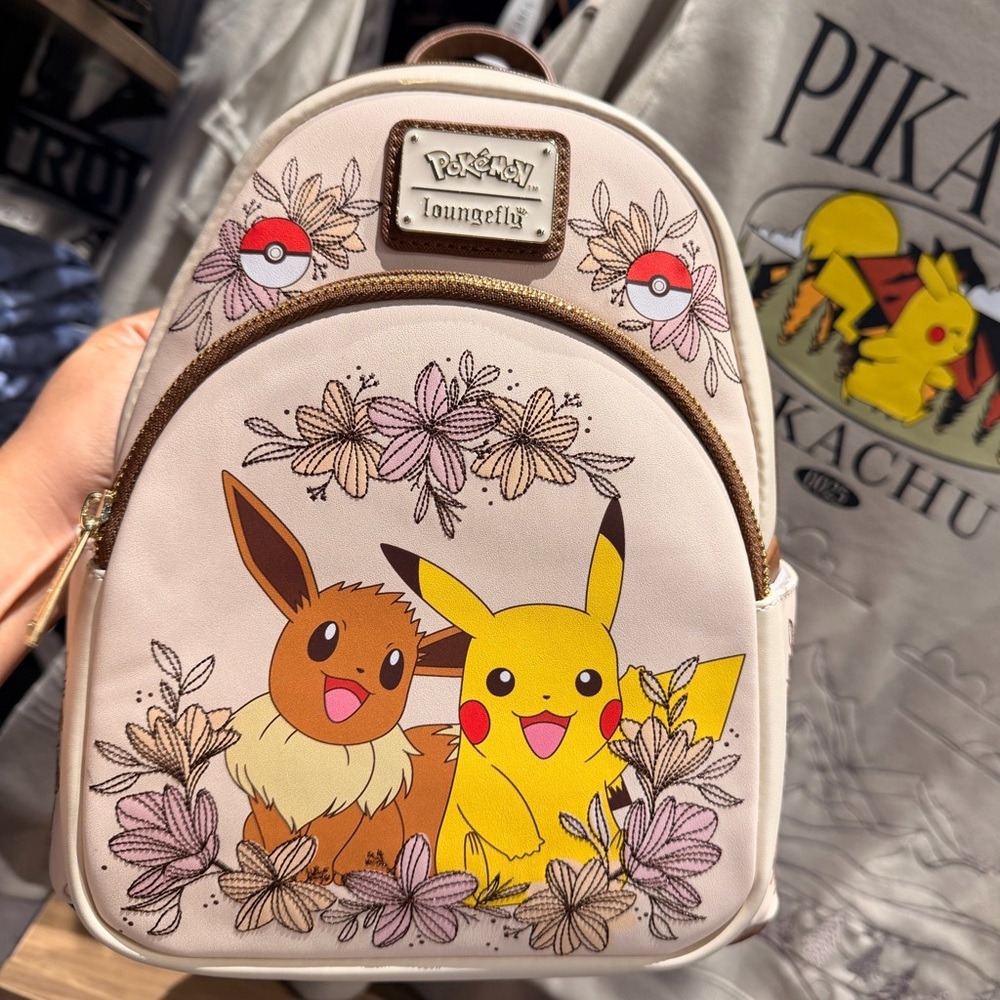 New Loungefly Pokemon Pikachu & Eevee Floral Mini Backpack - Picture 5 of 5
